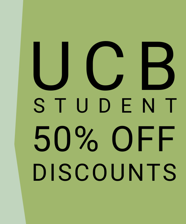 An image depicting the words: UC Berkeley 50% Off Discounts