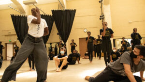 Behind the scenes images from Ailey camp of dancers practicing choreography.