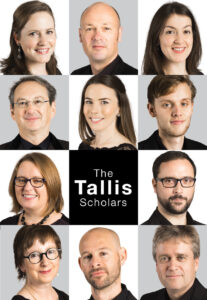 A collage image of the headshots of the members of the Tallis Scholars group.